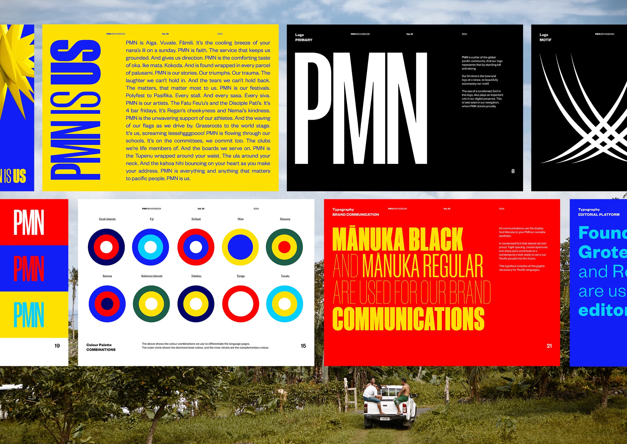 the design and branding boards for PMN