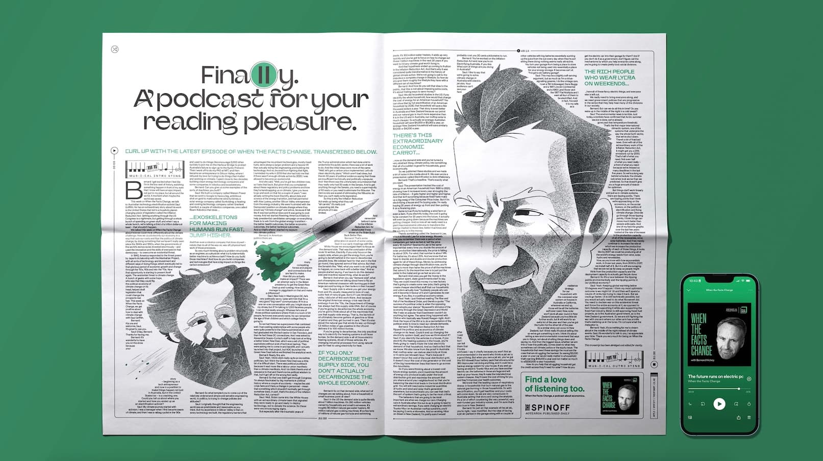 The Spinoff Podcast Newspaper Illustration