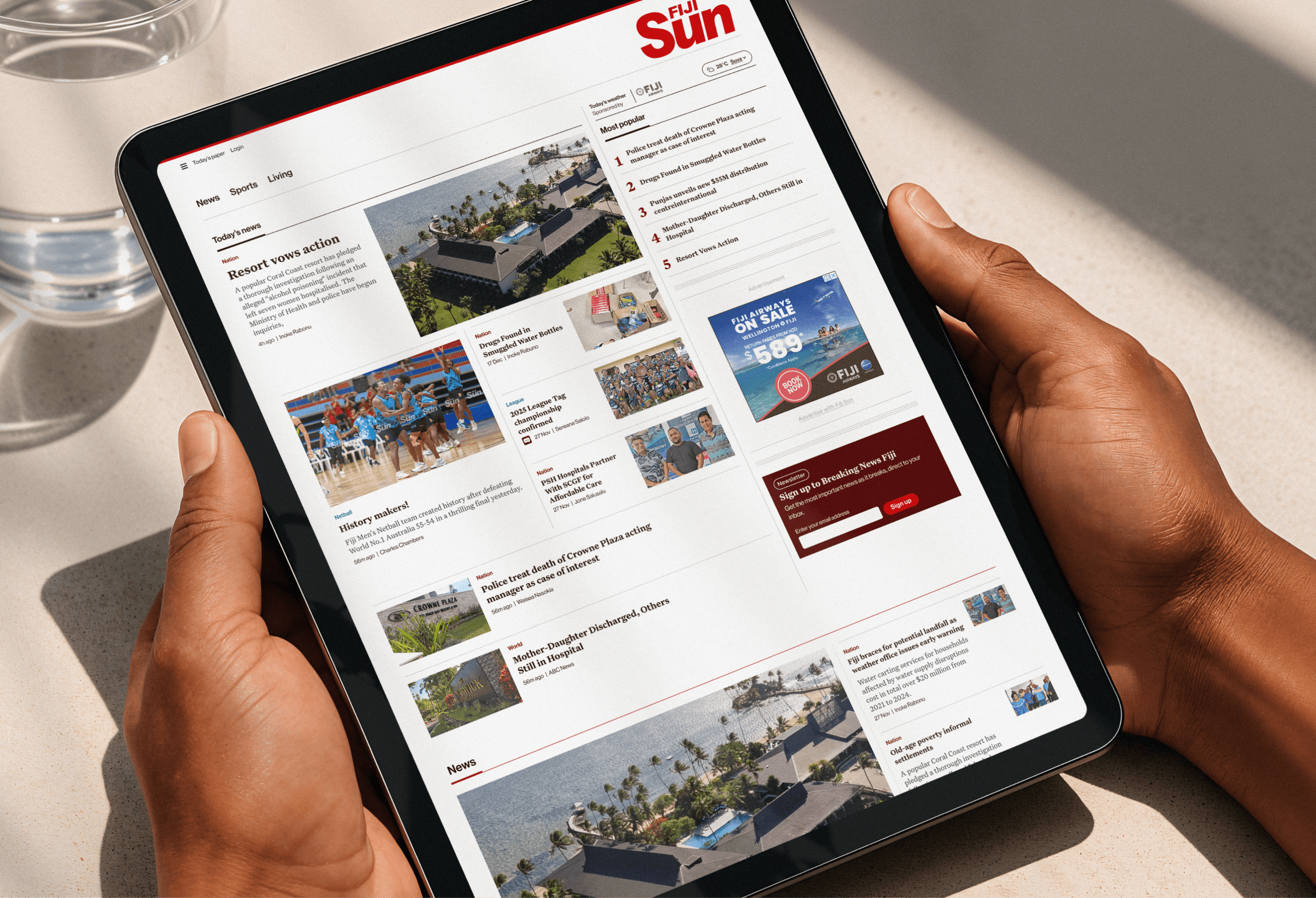 The Fiji Sun in an i pad