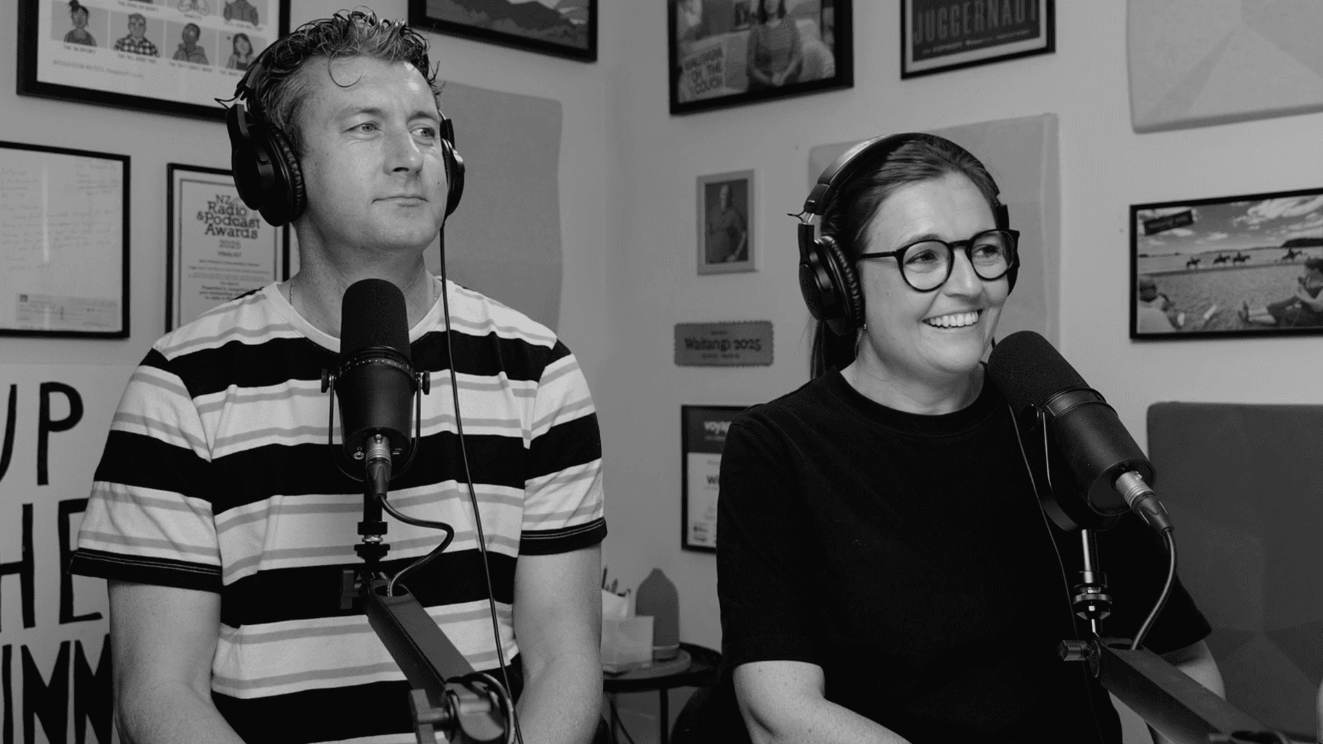 Duncan and Charlotte recording the podcast